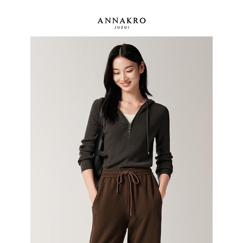 

JZ Annakou Women s Color-Block Faux Two-Piece Hooded Wool Blend Knit Sweater L