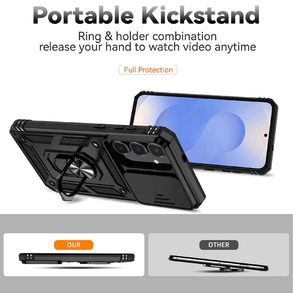 For Samsung Galaxy S25 FE Case PC + TPU Phone Cover with Lens Protection Kickstand