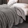 Faux Rabbit Plush Blanket Thick Soft Nap Throw Quilt Double Layer Grid Pattern for Students Home Bed
