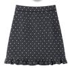 Black Polka Dot Bodycon A-Line Woolen Skirt, Elastic High Waist, Ruffle Hem, Spring/Autumn Fit for Plus Size Women