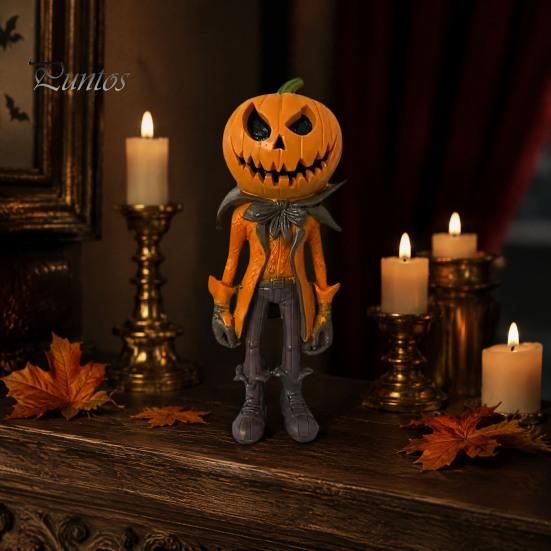 Seasonal Tabletop Display Resin Pumpkin Man Ornament, Handcrafted Desktop Figurine, Creative Small Halloween Gift Decoration Statues for Home