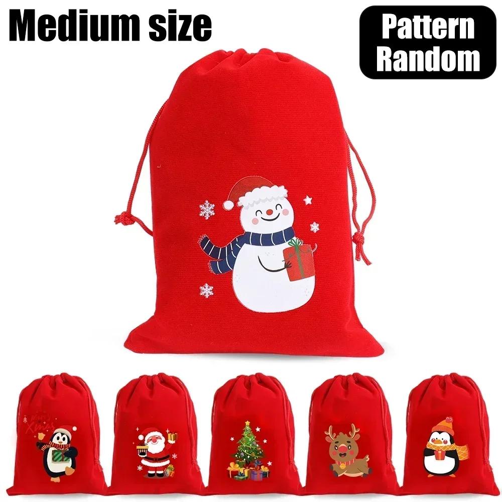 Merry Christmas Velvet Bags Drawstring Pouch Candy Snack Gifts Bag Jewelry Packaging Bags For Christmas New Year Decoration