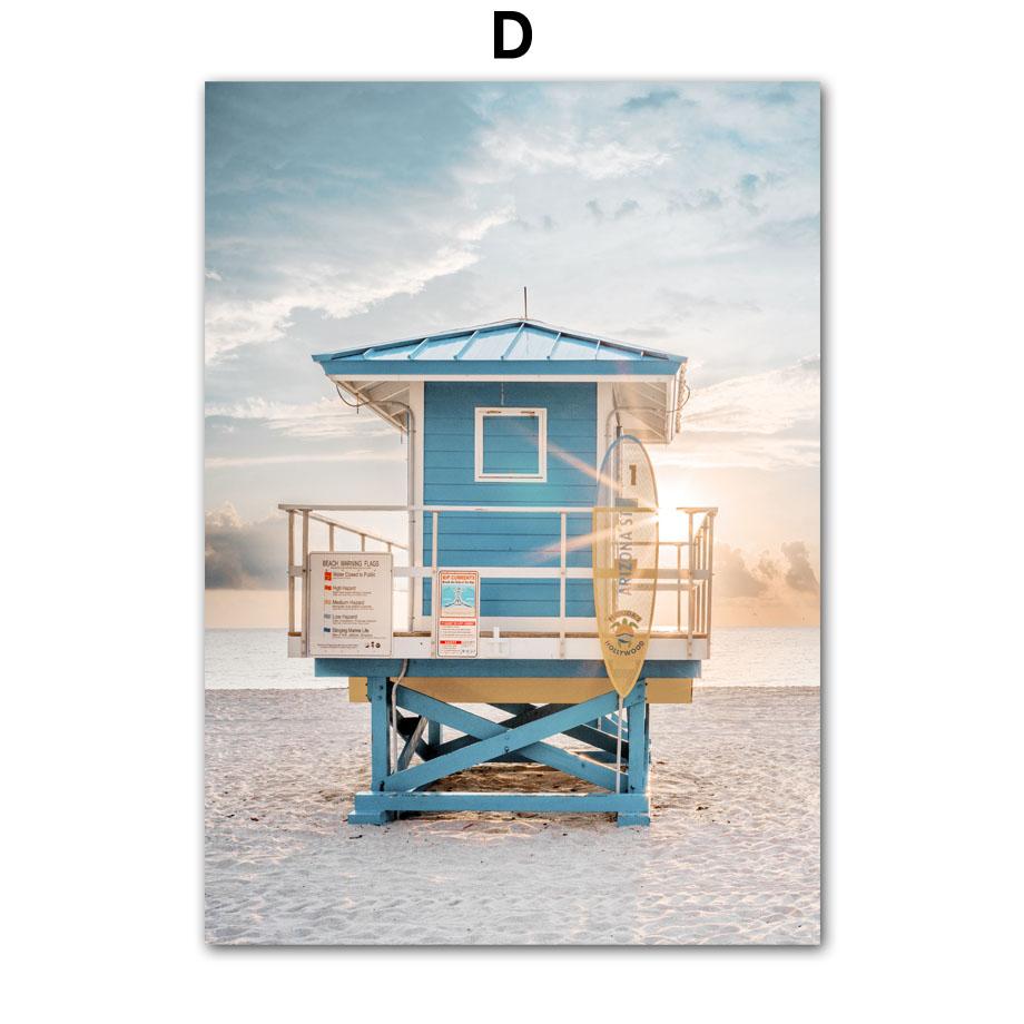 Car Seagull Chalet Coconut Tree Beach Landscape Wall Art Canvas Painting Nordic Poster And Prints Wall Picture Living Room Decor