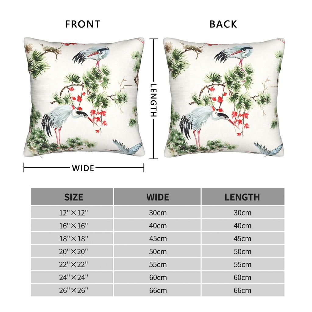 Japanese Cranes And Conifers Pillow Case Square Pillow Cover Morden Pillowcases For Living Room Bed Chair