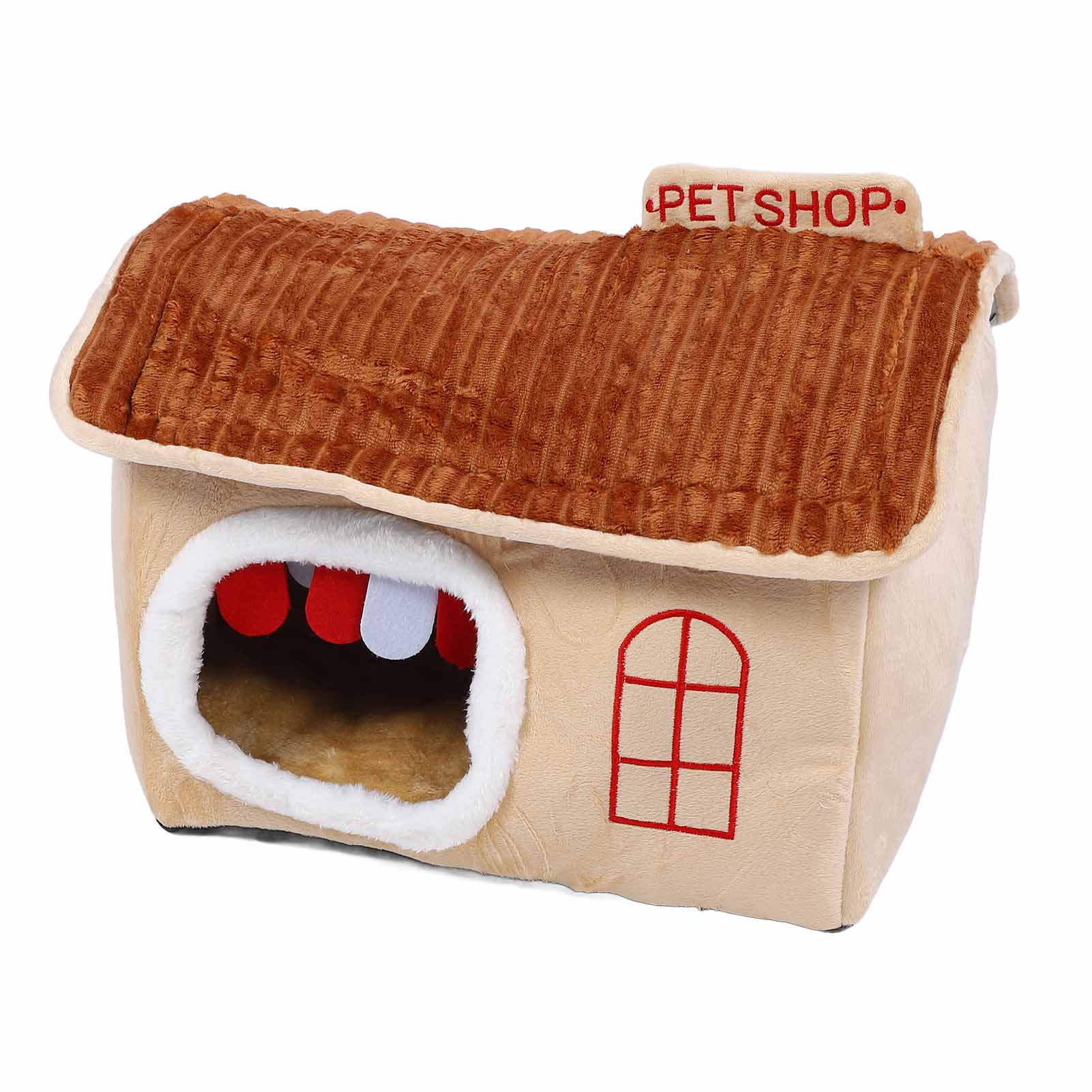 

Indoor Dog House Removable Washable Soft Enhanced Comfort Winter Warm Cat House for Small Medium Pet Brown L L