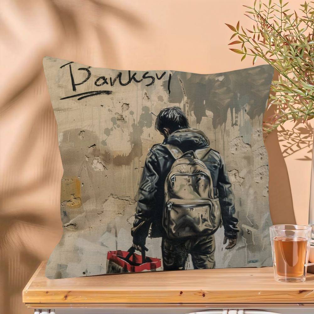 Banksy Street Graffiti Cushion Cover Inches Farmhouse Decor Home Throw Pillow Covers for Couch Decorations
