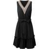 Summer Women Casual Sleeveless V-Neck Lace A-Line High Waist Above Knee Short Belt Solid Color Dress Spring Dress Sizes S-XL