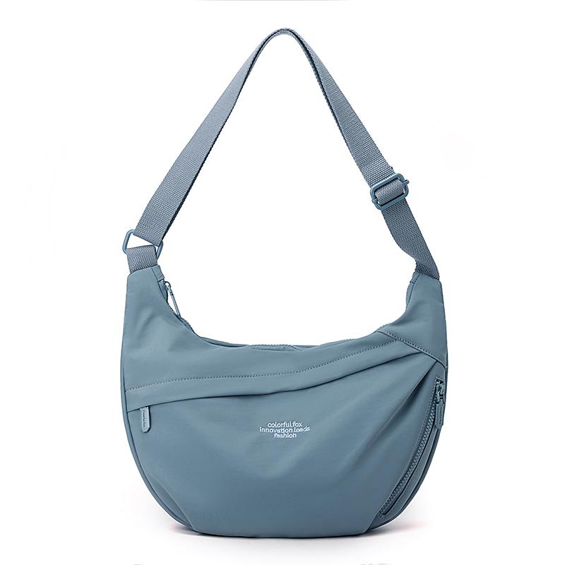 Solid Color Nylon Minimalist Crossbody Bag with Zipper Pockets and Adjustable Strap for Women