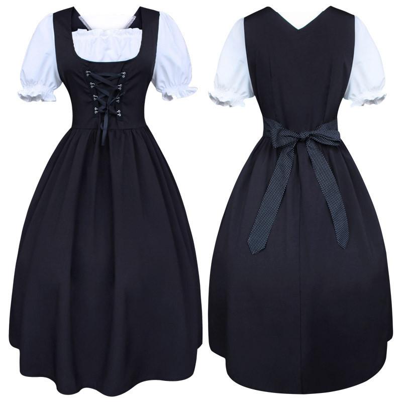 Medieval Style Retro Drawstring High Waisted Bow Dress Stage Outfit Performance
