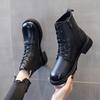Plus Size Women's Genuine Leather Martin Boots - Flat Heel, Lace-up, Side Zipper, Cowhide, Ankle Boots, Sizes 41–43, Versatile for Autumn 2022.