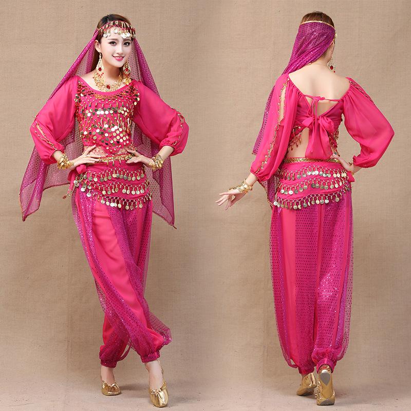 Dámský etnický kostým pro břišní tanec - Set topu s dlouhým rukávem a kalhot