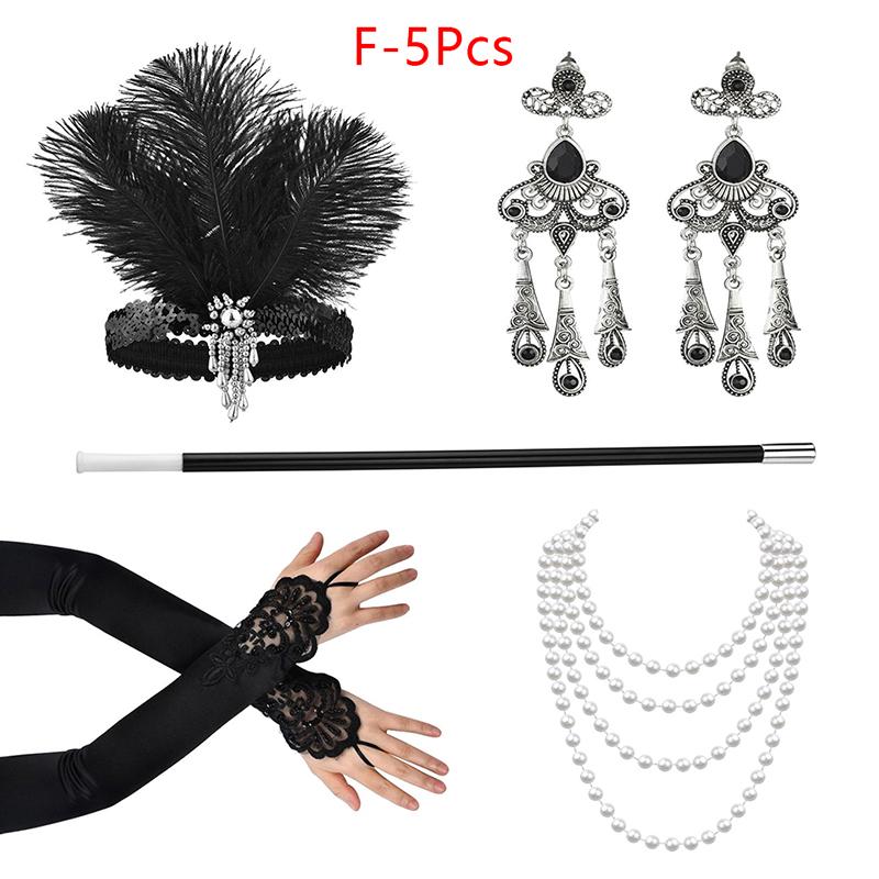 1 Set Costum Cosplay Flapper anii 1920 Bandă de Pene Colier de Perle Mănuși Lungi Accesorii Mascaradă Gatsby