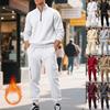 Autumn/Winter Men's Vintage-Style Casual Fleece-Lined Thermal Zipper Work Trousers Set
