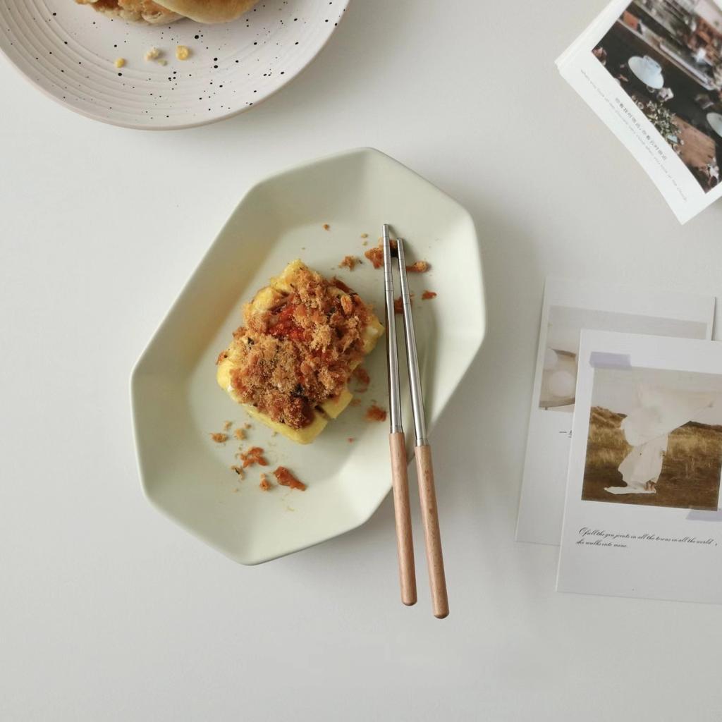 Wooden tableware three-piece set, spoon, premium wooden handle chopsticks, fork, stainless steel portable tableware, chopstick set.