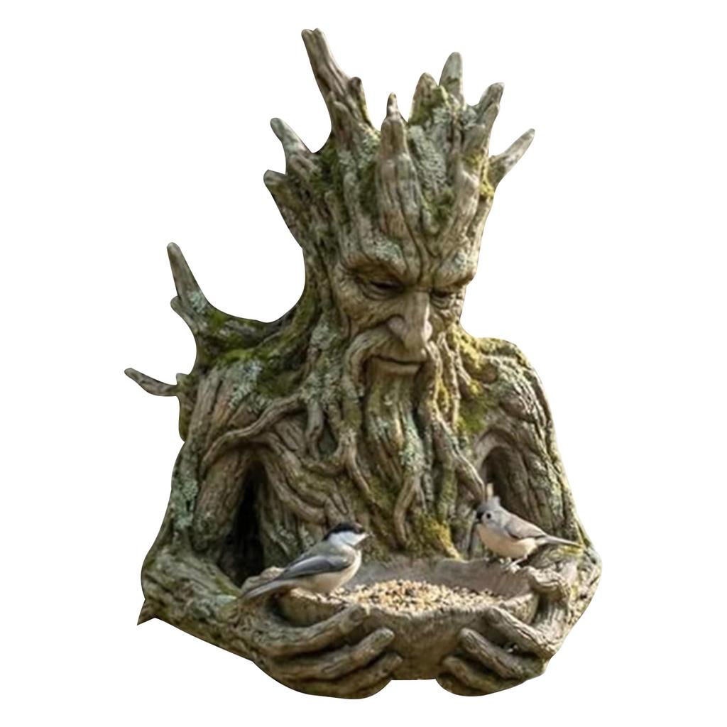 Bird Feeding Sculpture Multi-Purpose Ancient Tree Bird Feeder Resin Birds Feeding Station for Patio/Yard/Garden/Backyard/Balcony