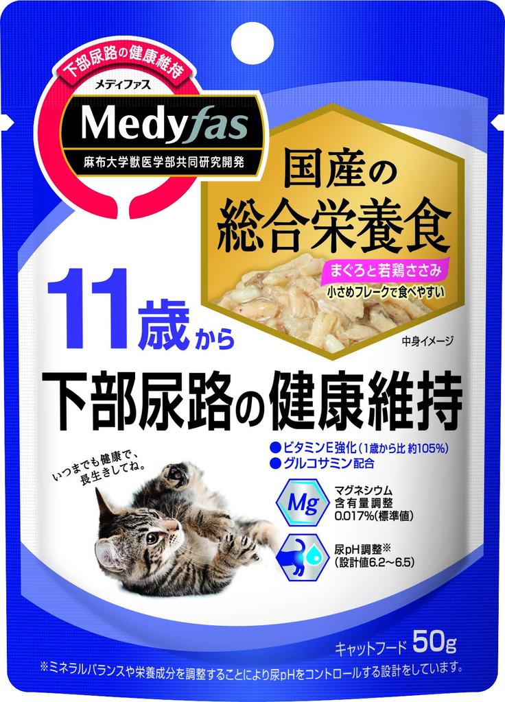 Medifas Wet Cat Food for Ages 11 and Up Tuna and Young Chicken Fillet Nutritional Urinary 50g X 12 [Comprehensive food/Lower tract/pH control/Domestic