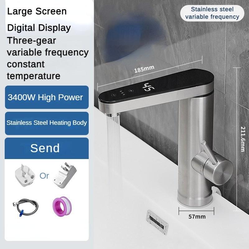 3400W Stainless Steel Instant Heating Faucet in The Bathroom Digital Display Electric Faucet Cold and Hot Dual-purpose Ceramic Valve Core Faucet