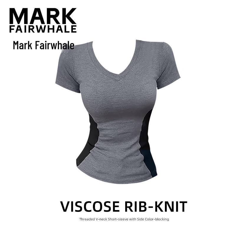Mark Fairwhale Women s V-Neck Color-Block Slim Fit T-Shirt XL темно-серого