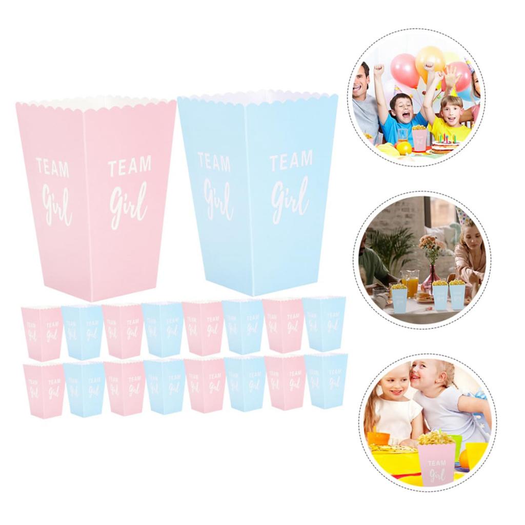 20 Pack Gender Reveal Popcorn Paper Boxes Pinks And Blue Candy Favors Treating Cups For Girl Boy Baby Shower Reveal Party Decorations Supplies(Blue, )