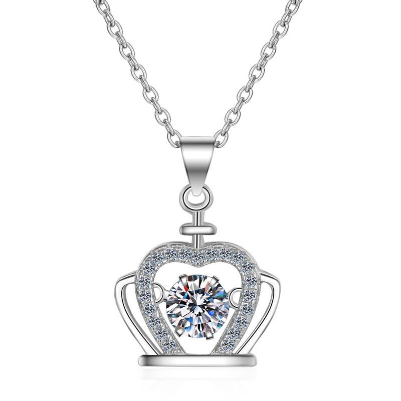 Sterling Crown Pendant Necklace Women With Moissanite Stone Adjustable Chain Fashionable