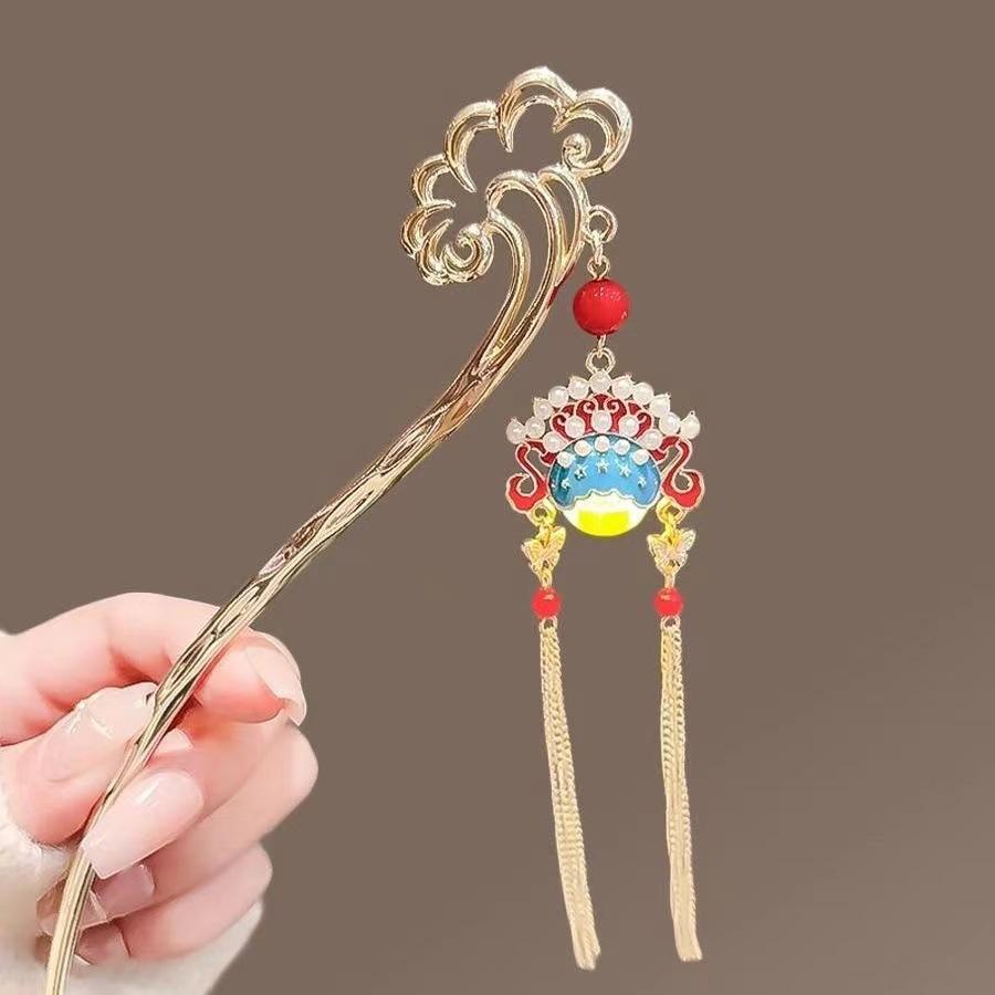 Épingle à Cheveux Fleur Lumineuse Pour Femmes Créative Lotus Émet Lumière Lanterne Gland Bâton à Cheveux Style Chinois Vintage Métal Accessoire de Cheveux