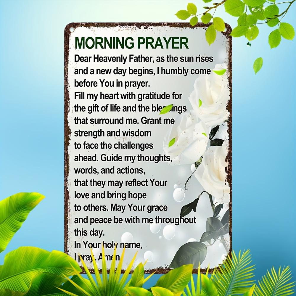 Morning Prayer Inspirational Quote Aluminum Sign, Pre-drilled Wall Decor for Home Office Cafe - Durable Moisture Resistant