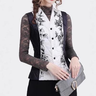 Winter New Embroidered Down Cotton Clothes, Vest Jacket, Women's Slim-fitting Outer Wear, Waist High-end Temperament Top