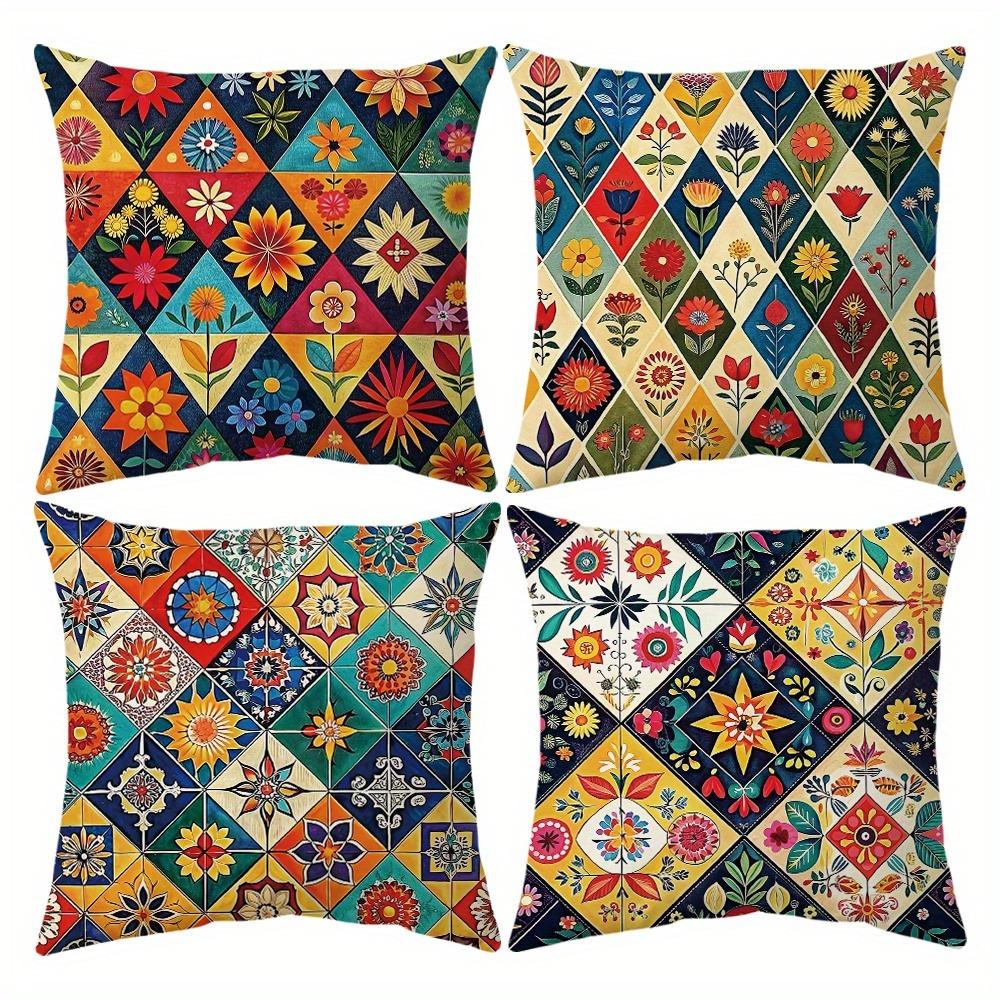 Color - Pop Geometric Floral Pillow CoversLiving Room Sofa Cushion Cover, Soft and Comfortable, Bedroom Room Decoration