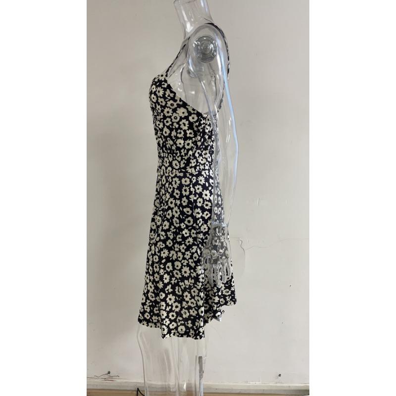 GMXIA Rochie sexy cu halter, primăvară și vară, mărime mare, imprimată cu imprimeu floral, fustă scurtă medie