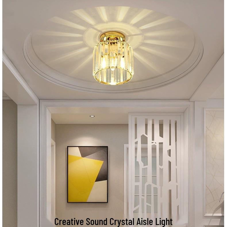 Lampada a Sospensione LED Moderna Nordica - Lusso di Cristallo, Piccolo Design Rotondo per Corridoio o Ingresso, Lampada da Soffitto a Risparmio Energetico