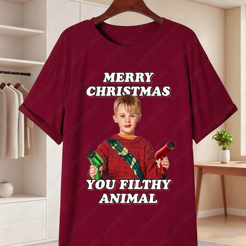 Home Alone Movie Cotton Unisexs TShirt Funny Kevin McCallister Gang Facepalm Print Tees Christmas Short Sleeve Casual Shirts