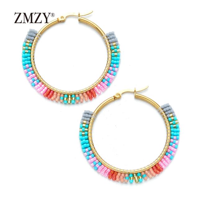 

Zmzy Новые богемные большие серьги ручной работы из бисера в стиле бохо из нержавеющей стали для женщин, серьги-подвески из бисера Miyuki 5cm