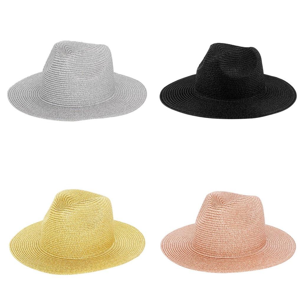 Colored Straw Plain Hat  Outdoor Wide Brim Sun Hats Uv Protection Outings Casual
