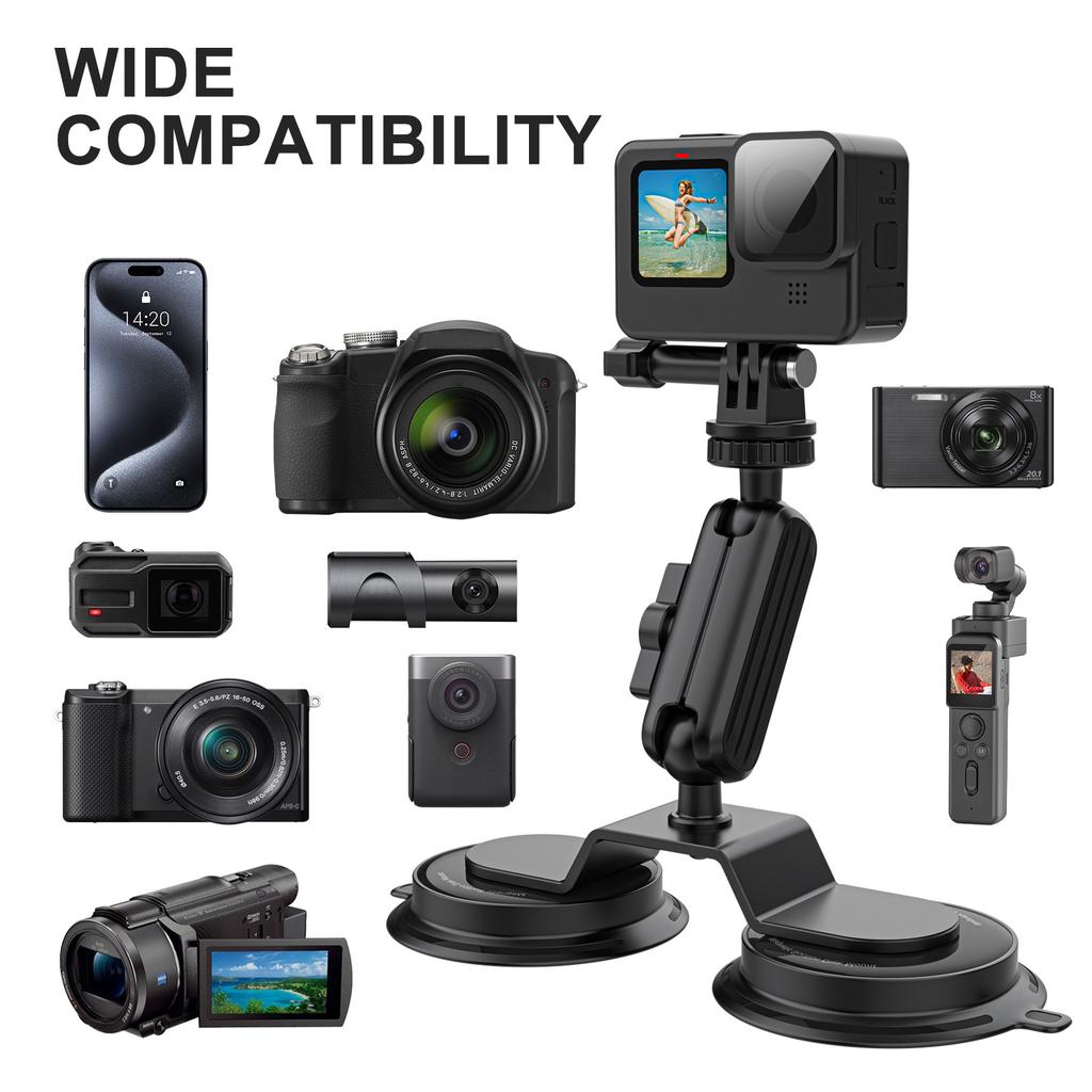 K03-2 For Insta360/GoPro Action Camera Bracket Magnetic Dual Suction Cup Rotatable Camera Stand