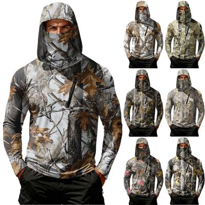 Men Long Sleeve Hooded Pullover with Chest Zipper Pocket Lightweight Printed Outdoor Sportswear Top