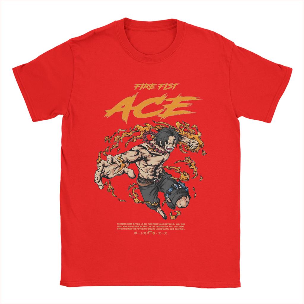 Vintage Portgas D Ace TShirt for Men Crewneck Pure Cotton T Shirts Ones Pieces Short Sleeve Tees Plus Size Tops
