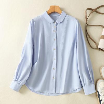 Spring Literature Loose Solid Color Collar Long Sleeve Shirt Women's Shirt Top Blouses & Shirts