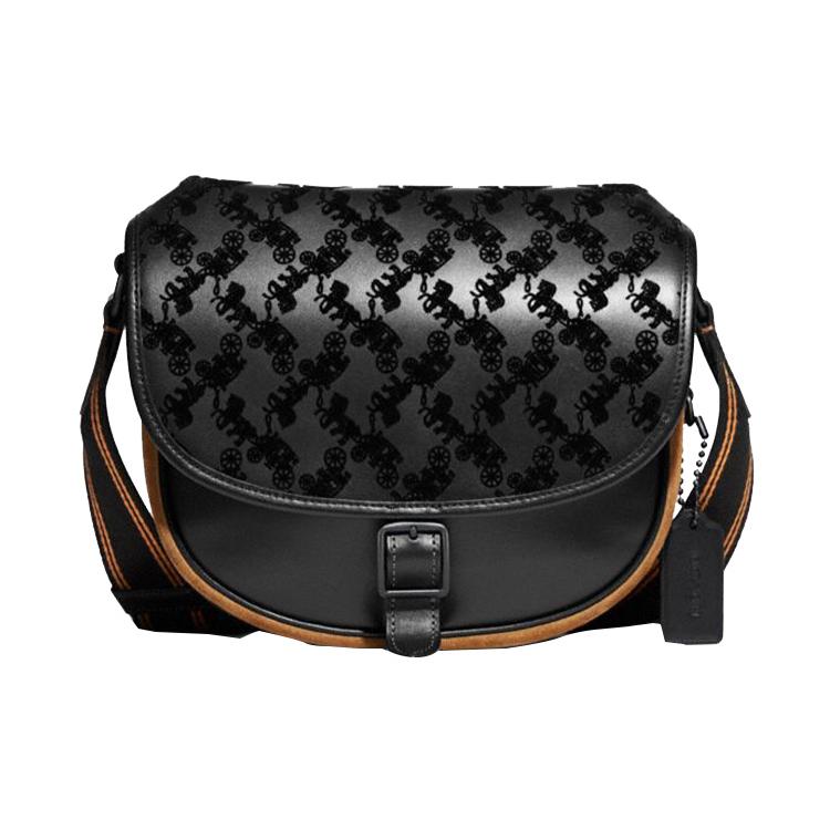 

New COACH Hitch Leather Shoulder Bag Crossbody Bag Medium Size Men s Black C6610-MWBK 24.1*7.6*21.1CM