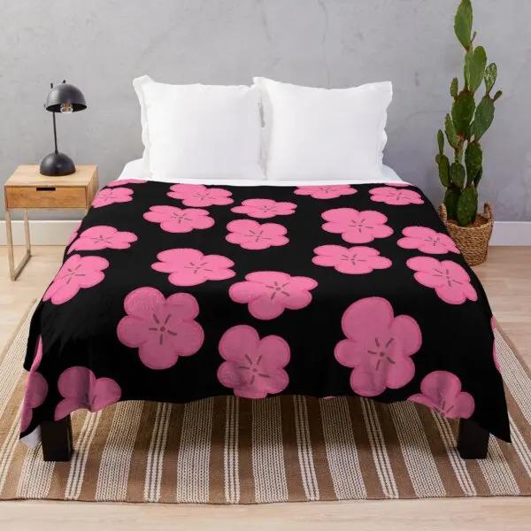 White Pink Cherry Blossom Flannel Throw Blanket Romantic Flowers King Queen Full Size For Living Room Sofa Couch Lightweight