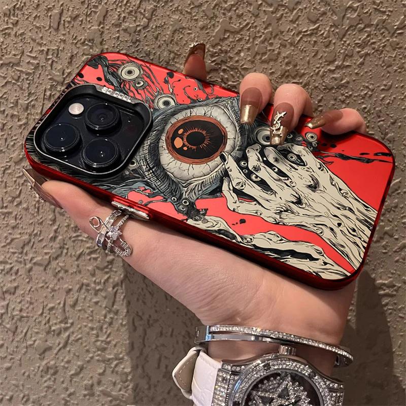 Spooky Scary Red Eye Laser Plated Case For iPhone 11 12 14 15 16 Pro Max 13 SE 3 2 7 8 Plus X XR XS MAX Shockproof Bumper Cover