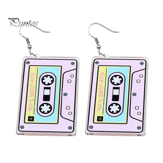 1 para Vintage nadruk zebry kolczyki z taśmą magnetyczną 1980. akrylowe Retro kaseta Crush kolorowe wiszące kolczyki biżuteria prezent