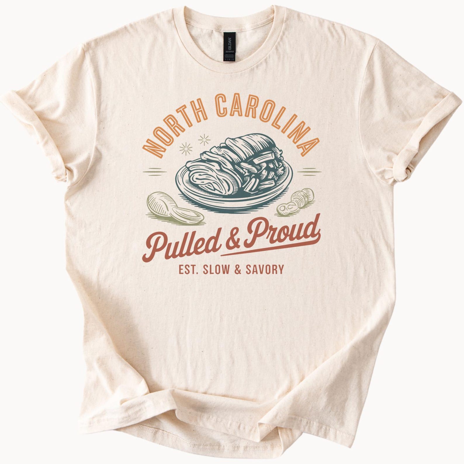 North Carolina Pulled Pork Barbecue Graphic T Shirt Pulled and Proud Slow and Savory Foodie Tee Southern BBQ Food Shirt 140