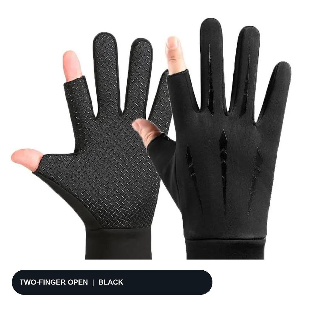 Unisex Winter Cycling Gloves Fleece Lined Touch‑Screen Flip‑Top Half‑Finger 2‑Finger Exposed Anti‑Slip Warm Gloves for Driving Biking Outdoor Sports