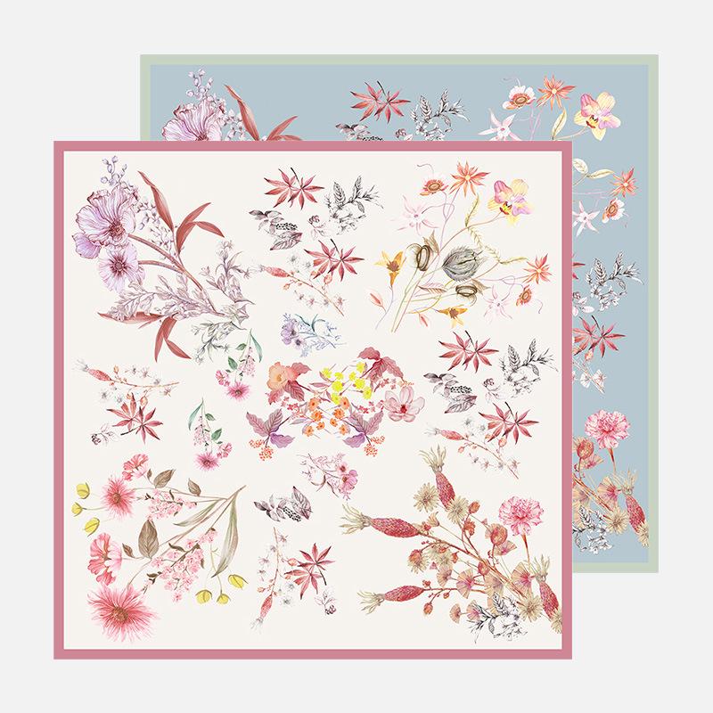 Floral SuHang Silk Scarf: Original Double-Sided Print, Large 90 Square, Real Silk 86x86CM