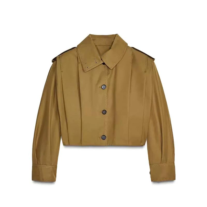 Turndown Collar High Waisted Crop Top Jacket with Pleated Design Women's Long Sleeved Solid Color Short Jacke Commute Autumn 2025