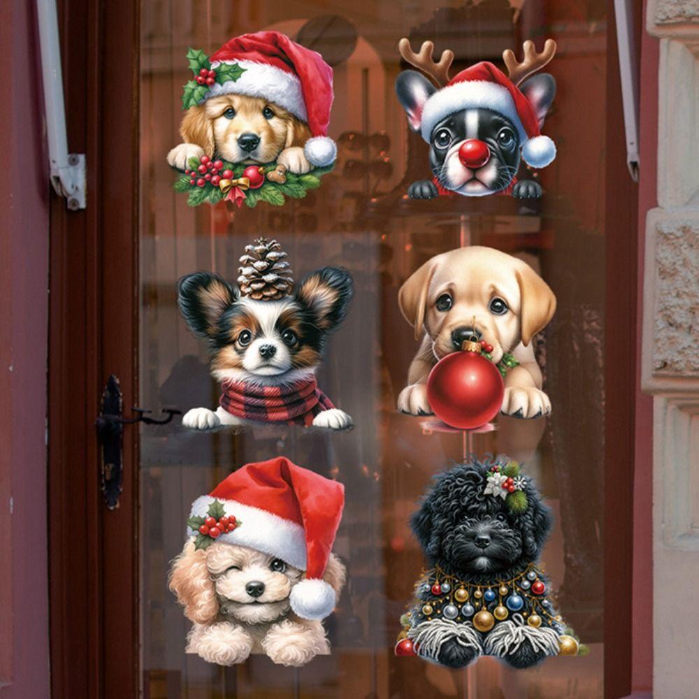 Cartoon Shopwindow Decals Santa Clause Reindeer Xmas Tree Sticker  Festival