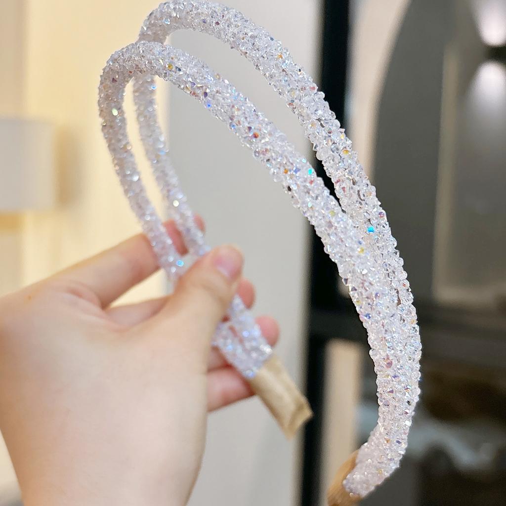 1PCS Fashion Candy Color Rhinestone Hairband For Women Girls Full Diamond Super Flash double Crystal Side Hair Band Headband