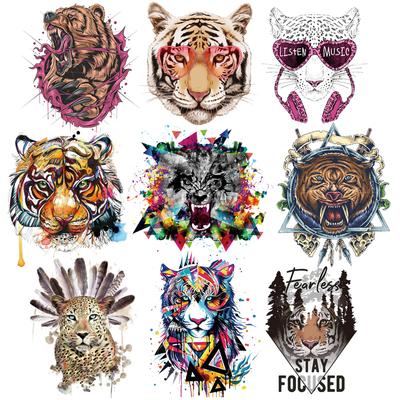 Punk Buntes Tier Hitzetransfer Kleiderflicken T-Shirt DIY Gruselig Tiger Leopard Aufbügler Thermische Aufkleber Applikation