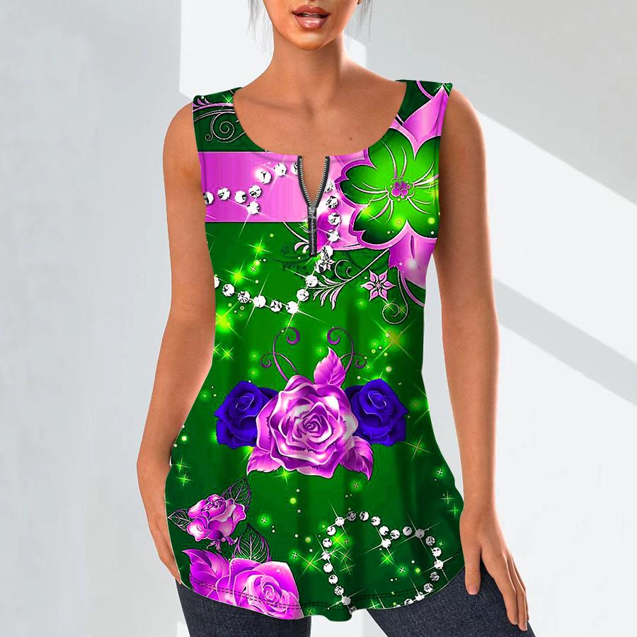 

Женские модные рубашки с v-образным вырезом, повседневные топы, футболка, женский жилет с 3D великолепным цветочным принтом, блузка без рукавов больших размеров, топы на бретелях 8XL зелёный