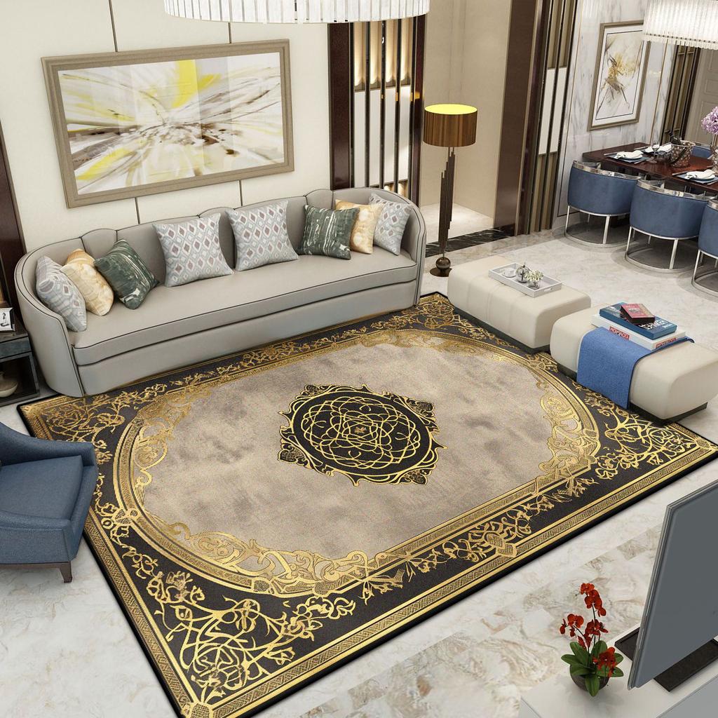 Golden Decoration Living Room Carpet European Luxury Home Large Area Rugs 200x300 Bedroom Bedside Soft Fluffy Floor Mat Washable